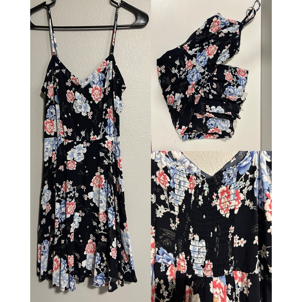 Cotton On Dress Sz M Blue Asian AOP Cherry Blossoms Fairycore Modern Boho Revive